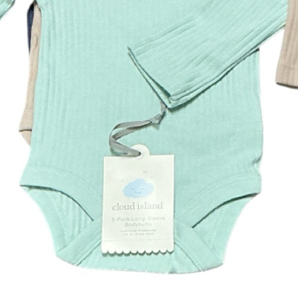 Cloud Island - NWT - Long Sleeve Bodysuit Trio - Aqua, Tan, Dark Blue - Picture 2 of 4